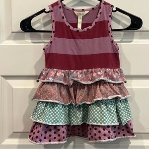 Matilda Jane Girls' Striped and Ruffled Tank Top - Burgundy and Teal